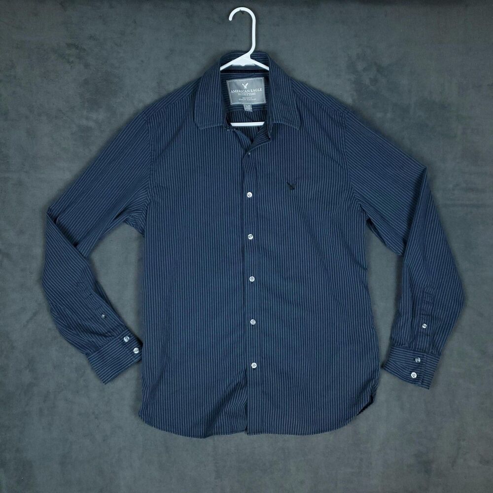 American Eagle Shirt Mens Large Pinstripe Button Up Premium Vintage Fit